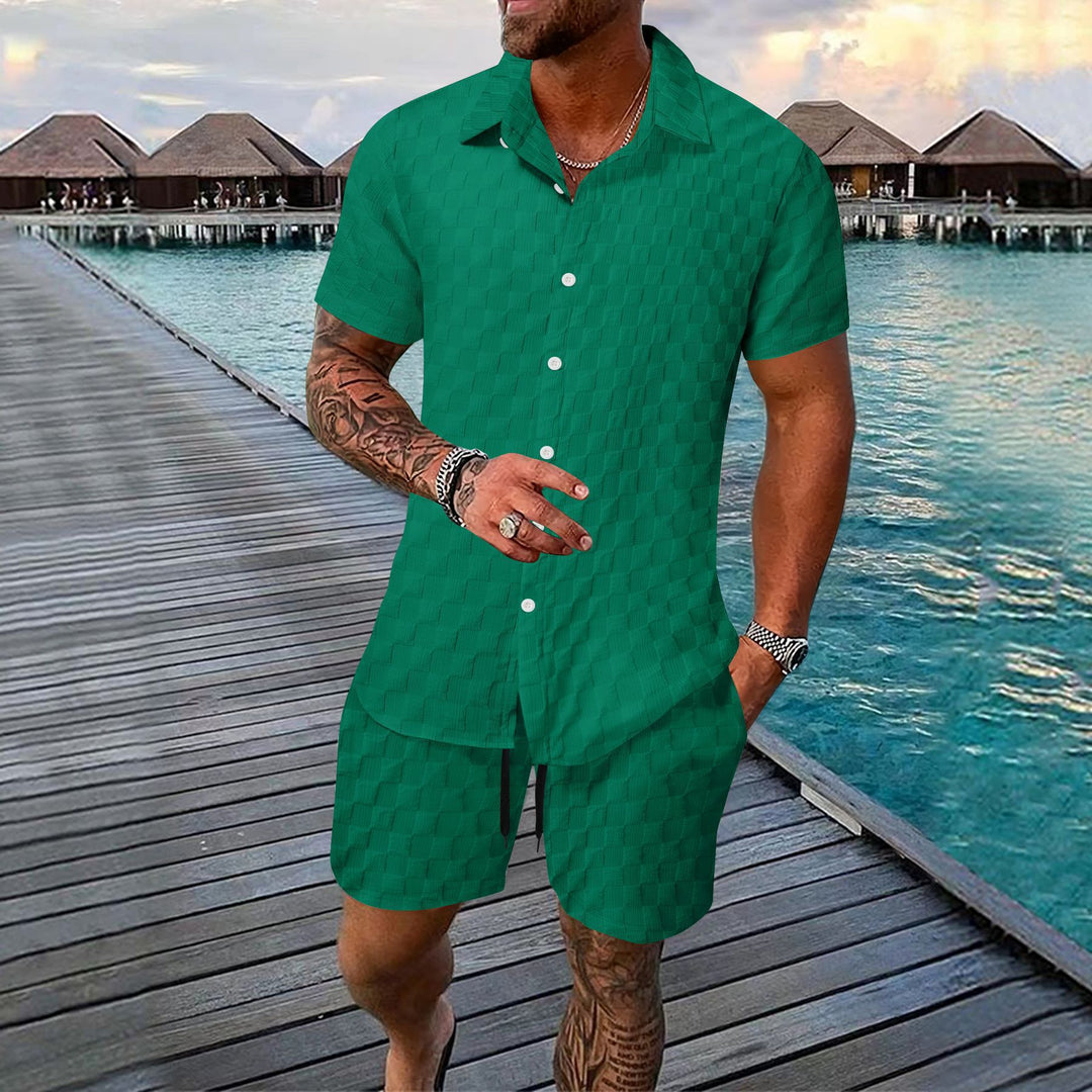 Herrens avslappnade skjorta med strukturerad design och matchande shorts Mirla-Eva Jonsson