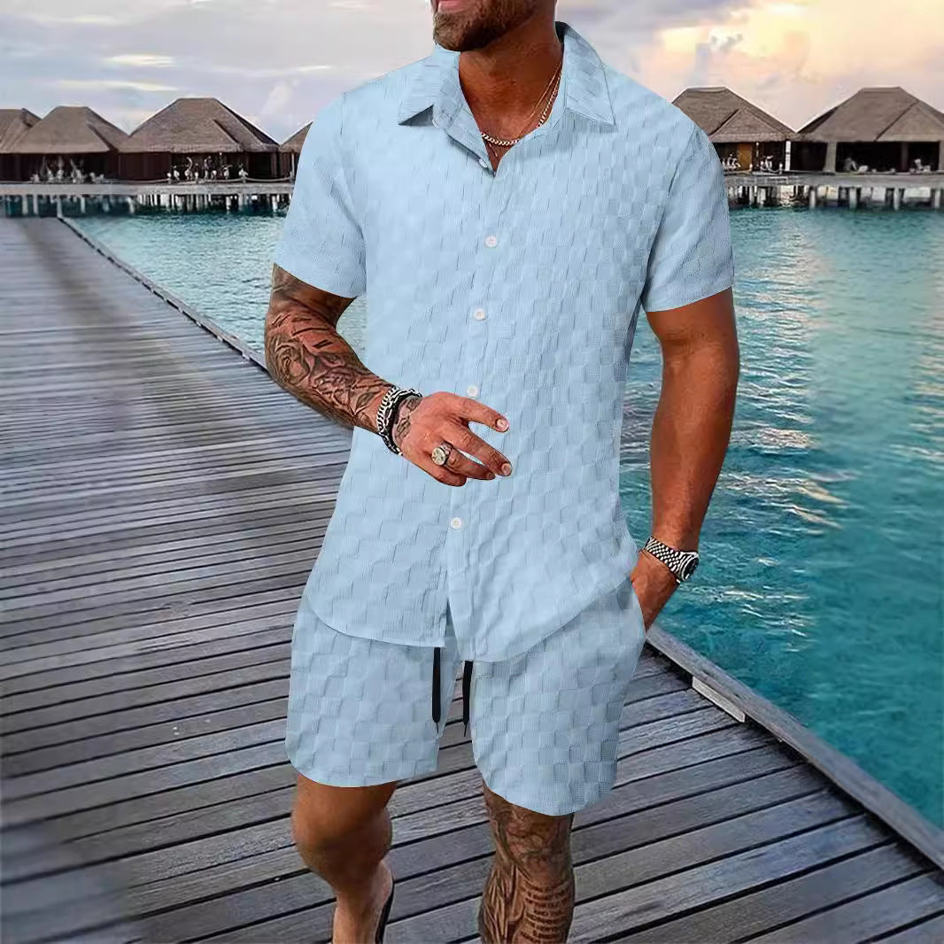 Herrens avslappnade skjorta med strukturerad design och matchande shorts Mirla-Eva Jonsson