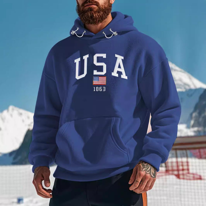 Herrens bekväm hoodie med sportig text Mirla-Eva Jonsson
