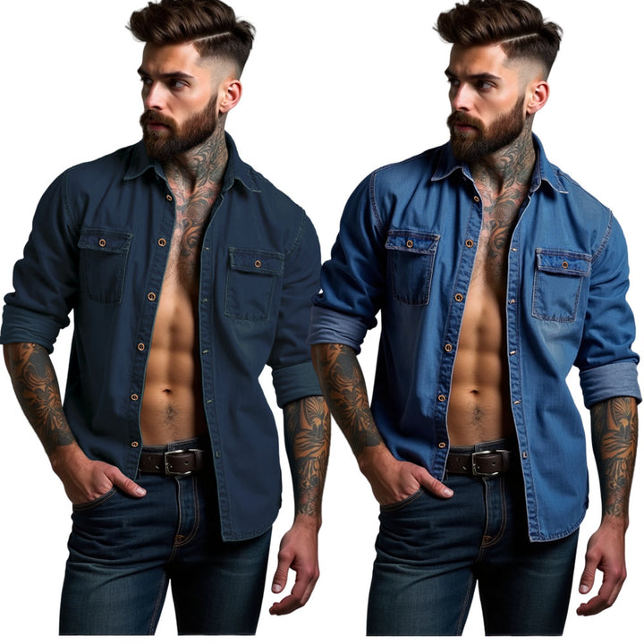 Herrens casual denim skjortjacka med två påsydda fickor Mirla-Eva Jonsson
