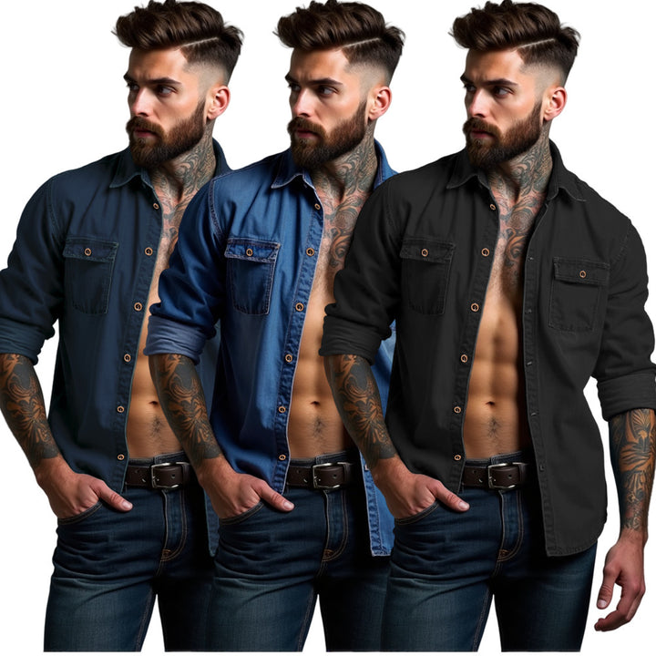 Herrens casual denim skjortjacka med två påsydda fickor Mirla-Eva Jonsson