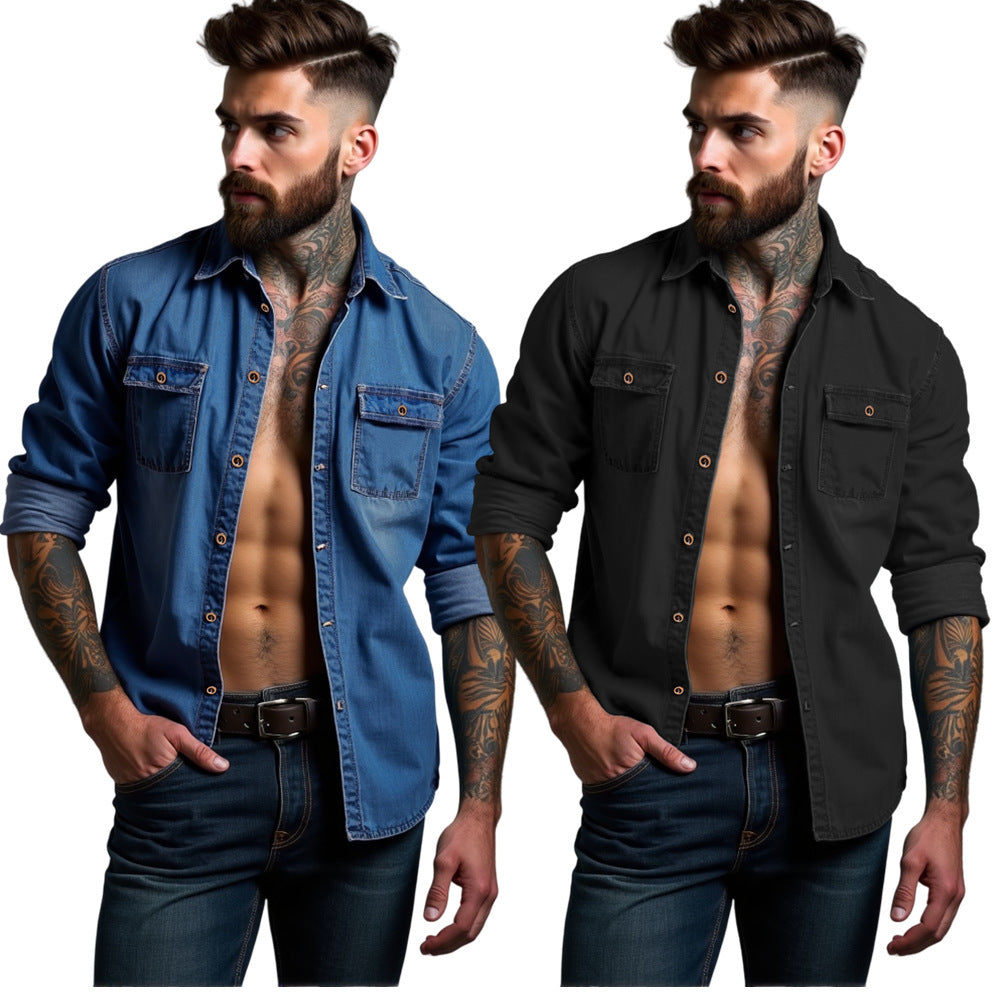 Herrens casual denim skjortjacka med två påsydda fickor Mirla-Eva Jonsson