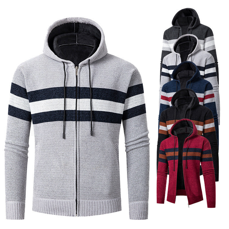 Herrens casual hoodie cardigan med kontraststripes Eva Jonsson-Eva Jonsson