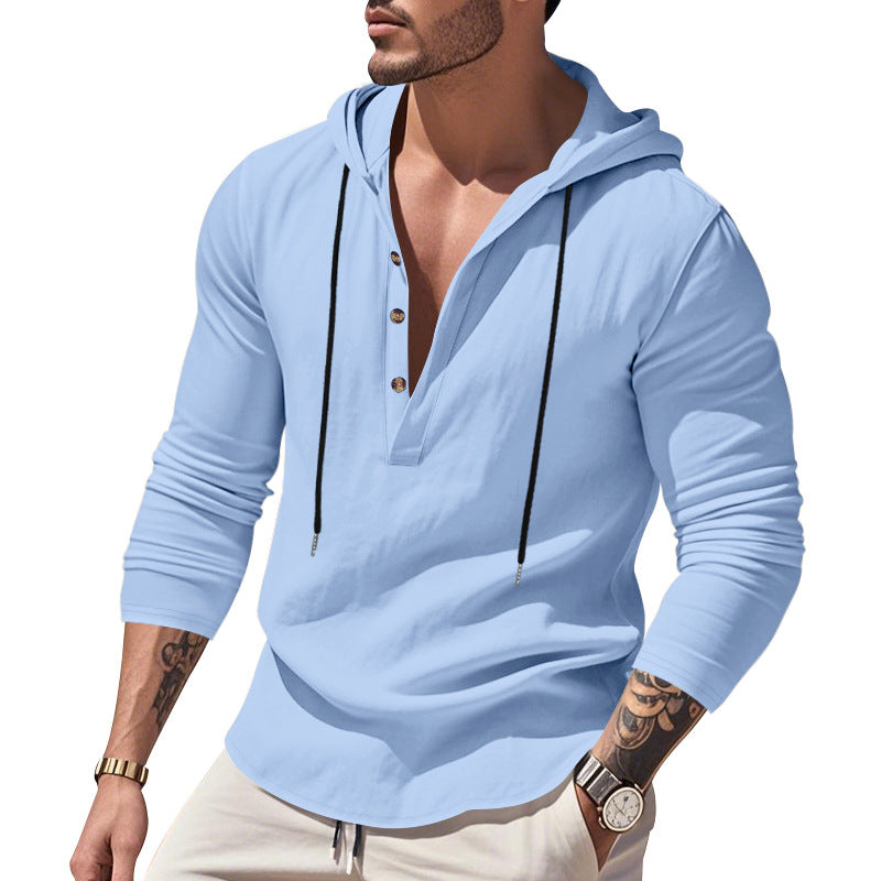 Herrens casual långärmad hoodie med knapplist och modern skärning Eva Jonsson-Eva Jonsson