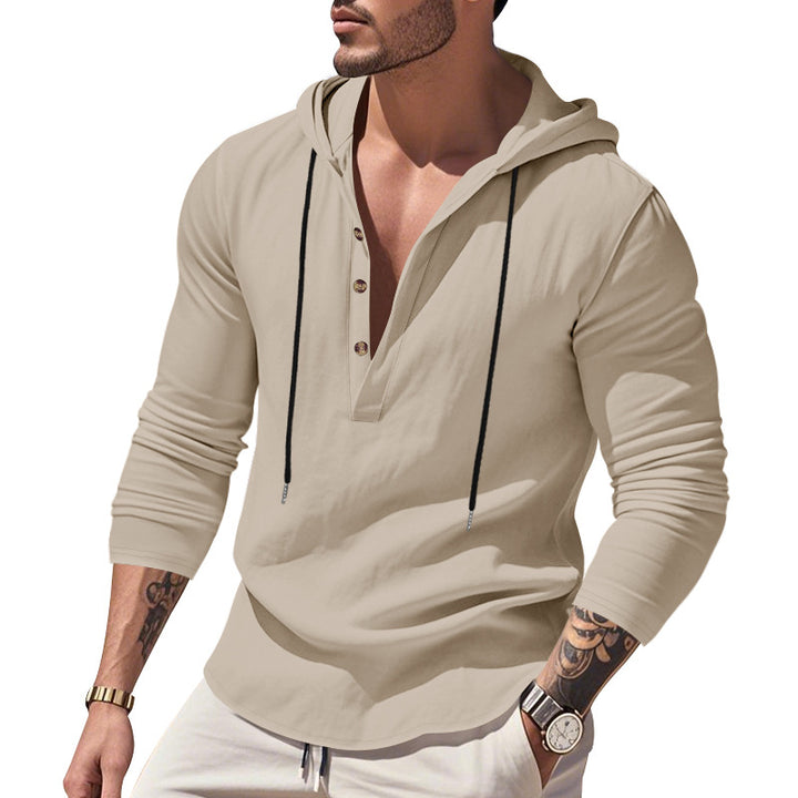 Herrens casual långärmad hoodie med knapplist och modern skärning Eva Jonsson-Eva Jonsson