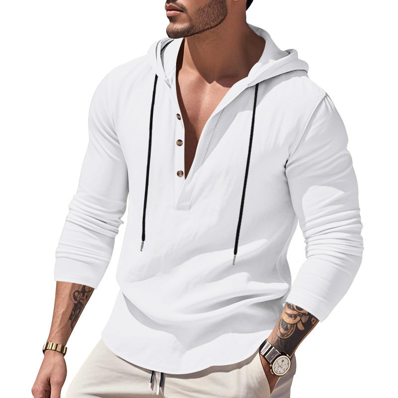 Herrens casual långärmad hoodie med knapplist och modern skärning Eva Jonsson-Eva Jonsson