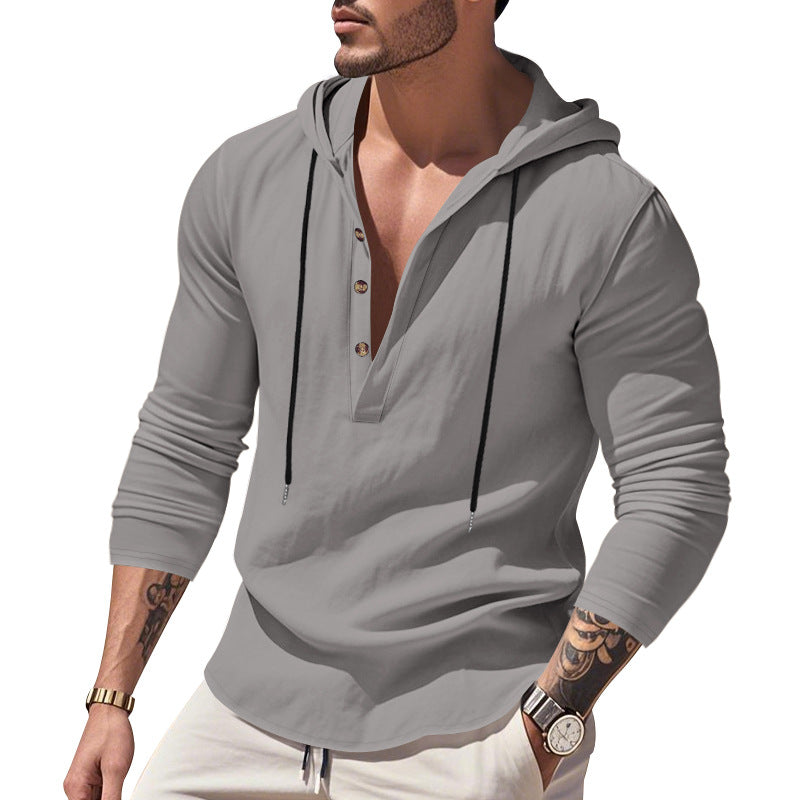 Herrens casual långärmad hoodie med knapplist och modern skärning Eva Jonsson-Eva Jonsson