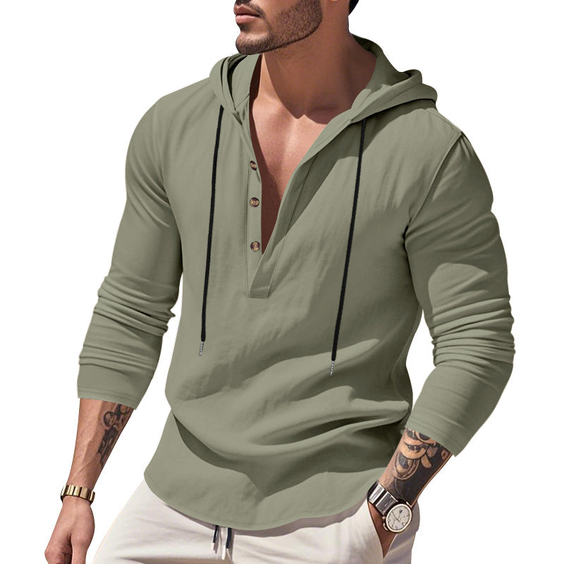 Herrens casual långärmad hoodie med knapplist och modern skärning Mirla-Eva Jonsson