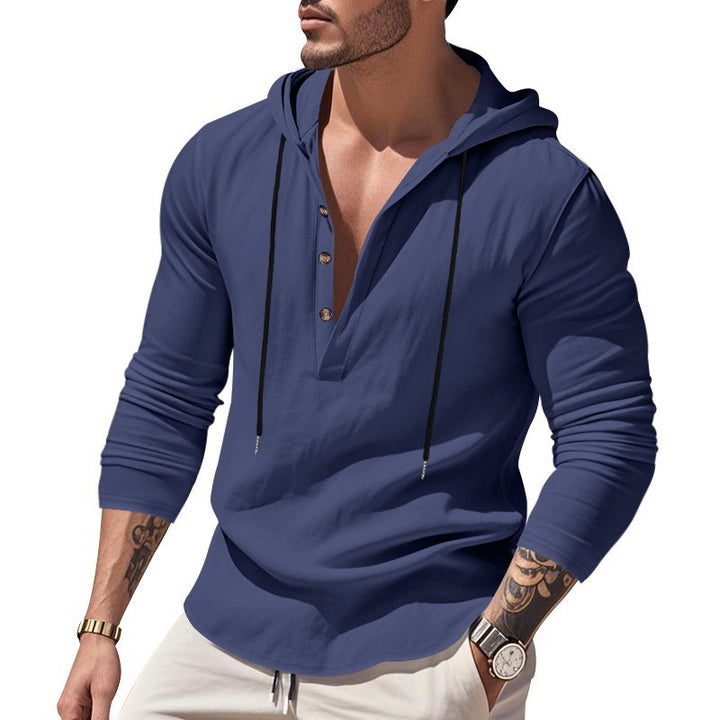 Herrens casual långärmad hoodie med modernt knappdesign och ventilerande tyg Eva Jonsson-Eva Jonsson