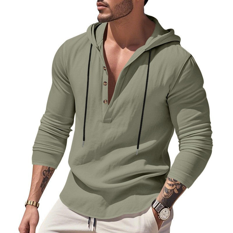 Herrens casual långärmad hoodie med modernt knappdesign och ventilerande tyg Eva Jonsson-Eva Jonsson