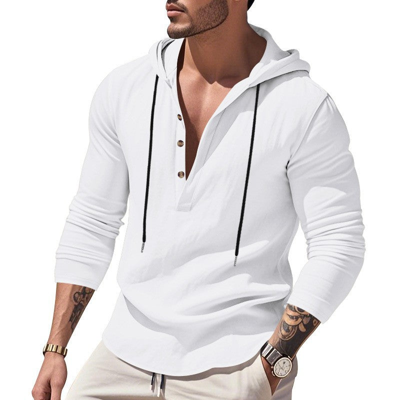 Herrens casual långärmad hoodie med modernt knappdesign och ventilerande tyg Eva Jonsson-Eva Jonsson