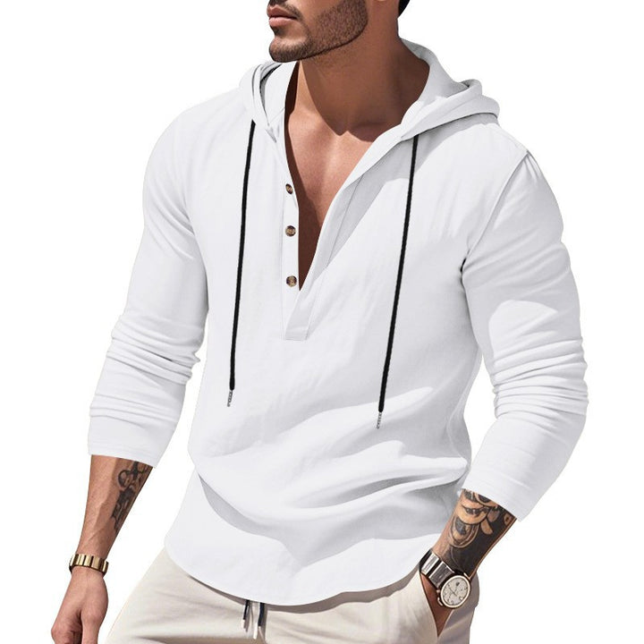 Herrens casual långärmad hoodie med modernt knappdesign och ventilerande tyg Eva Jonsson-Eva Jonsson