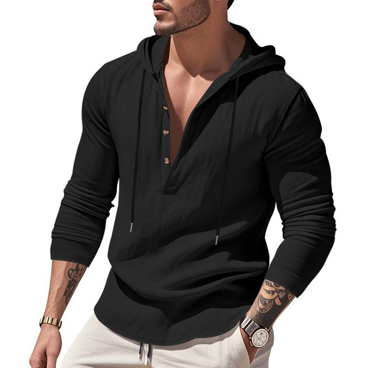 Herrens casual långärmad hoodie med modernt knappdesign och ventilerande tyg Eva Jonsson-Eva Jonsson