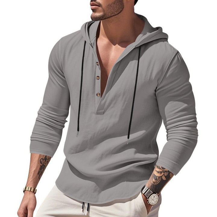 Herrens casual långärmad hoodie med modernt knappdesign och ventilerande tyg Eva Jonsson-Eva Jonsson