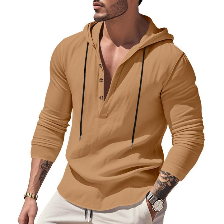 Herrens casual långärmad hoodie med modernt knappdesign och ventilerande tyg Eva Jonsson-Eva Jonsson