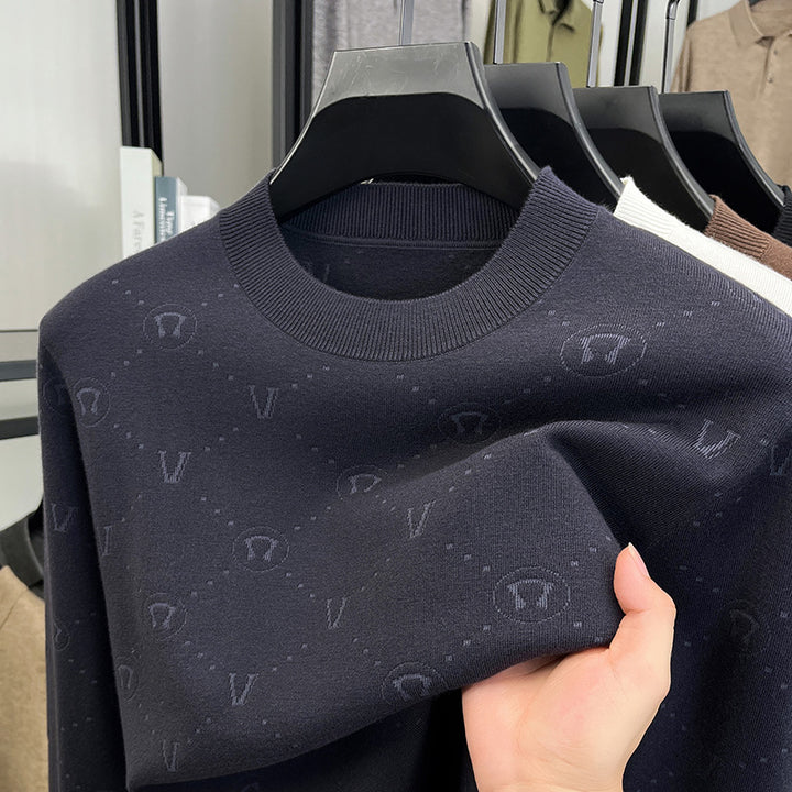 Herrens elegant rundhalsad tröja med strukturerad design Mirla-Eva Jonsson