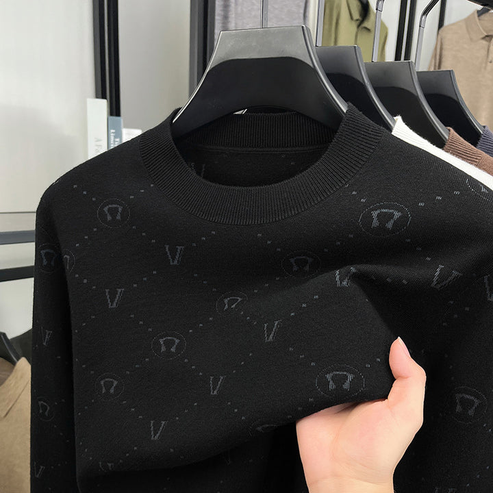 Herrens elegant rundhalsad tröja med strukturerad design Mirla-Eva Jonsson