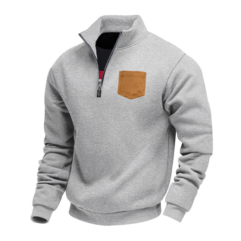 Herrens elegant sweatshirt med halv dragkedja och praktisk bröstficka Mirla-Eva Jonsson