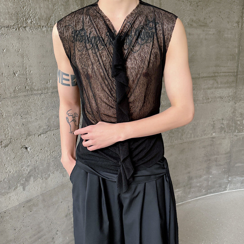 Herrens fashionabel ärmlös topp med transparent design och raffinerade detaljer Eva Jonsson-Eva Jonsson