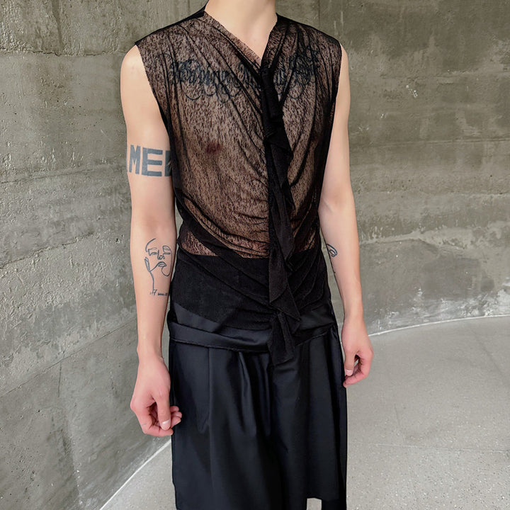 Herrens fashionabel ärmlös topp med transparent design och raffinerade detaljer Mirla-Eva Jonsson