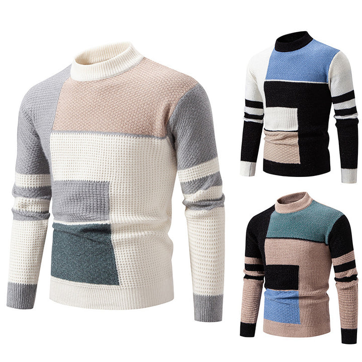Herrens fashionable tröja med strukturerad färgblockdesign Mirla-Eva Jonsson