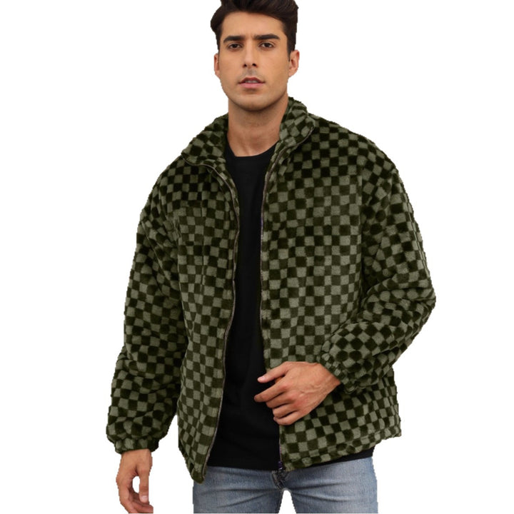 Herrens fleecejacka med rutmönster och hög krage Eva Jonsson-Eva Jonsson