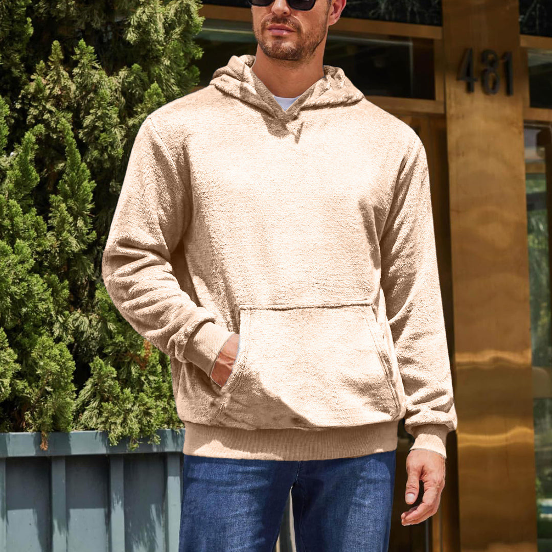 Herrens fluffiga fleece hoodie med kenguruficka Mirla-Eva Jonsson