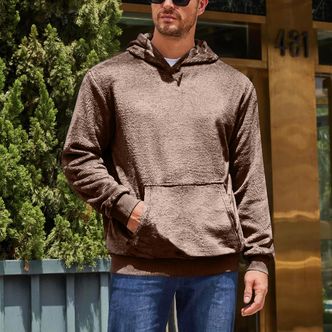 Herrens fluffiga fleece hoodie med kenguruficka Mirla-Eva Jonsson