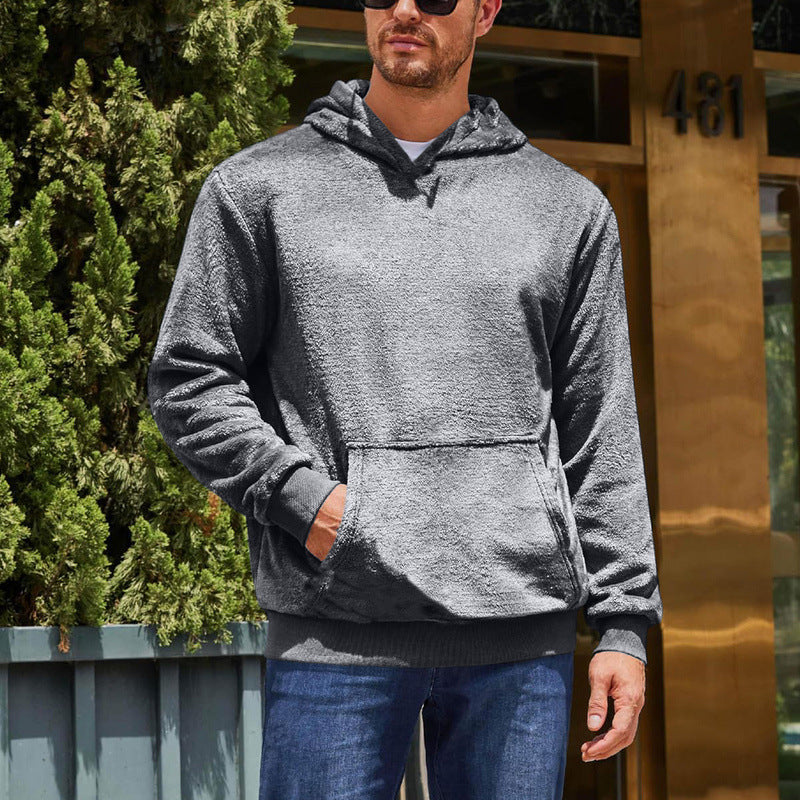 Herrens fluffiga fleece hoodie med kenguruficka Mirla-Eva Jonsson