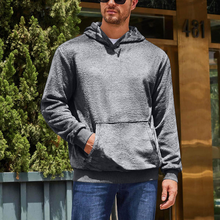 Herrens fluffiga fleece hoodie med kenguruficka Mirla-Eva Jonsson