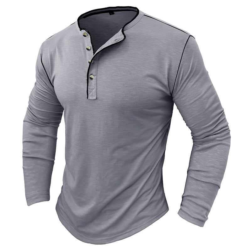 Herrens långärmad skjorta med klassisk Henley-halsringning Mirla-Eva Jonsson