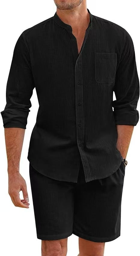 Herrens lätt bomullsskorta med mandarin-krage Mirla-Eva Jonsson