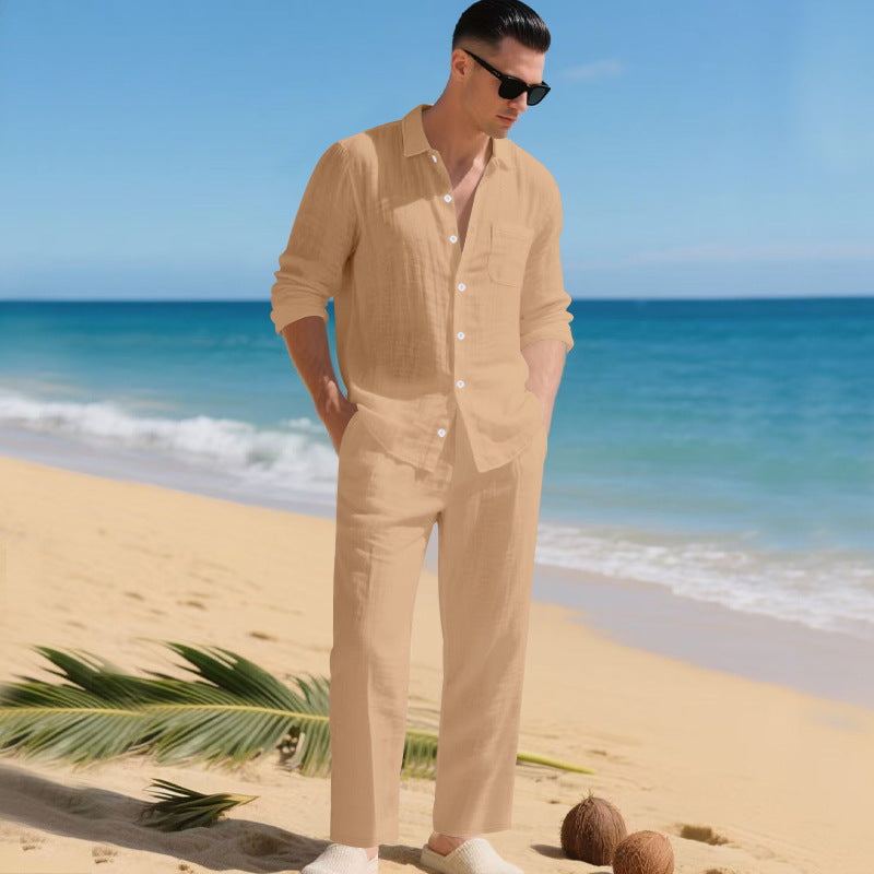 Herrens lätt linen outfit med stilskjorta och elegant byxa Mirla-Eva Jonsson