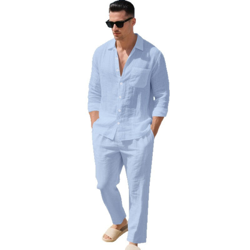 Herrens lätt linen outfit med stilskjorta och elegant byxa Mirla-Eva Jonsson