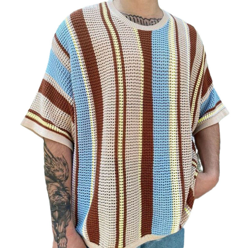 Herrens luftig stickad T-shirt i modernt design med mönstrad tyg Mirla-Eva Jonsson