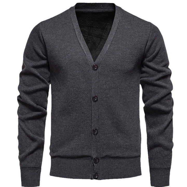 Herrens mjuka stickad jacka med V-hals och knappslå Eva Jonsson-Eva Jonsson