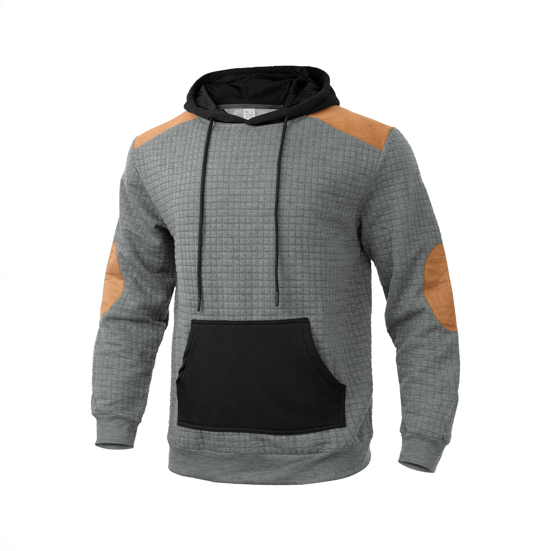 Herrens mode hoodie med strukturerad design och konstläder accenter Mirla-Eva Jonsson
