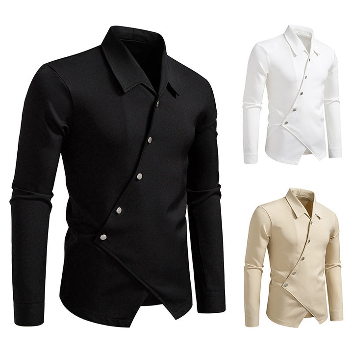 Herrens mode skjorta med asymmetrisk knappdesign och elegant passform Mirla-Eva Jonsson