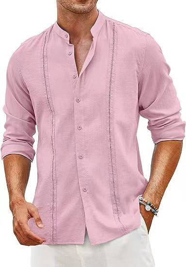 Herrens moderiktigt långärmad skjorta med Henley-krage och eleganta knappr detaljer Mirla-Eva Jonsson
