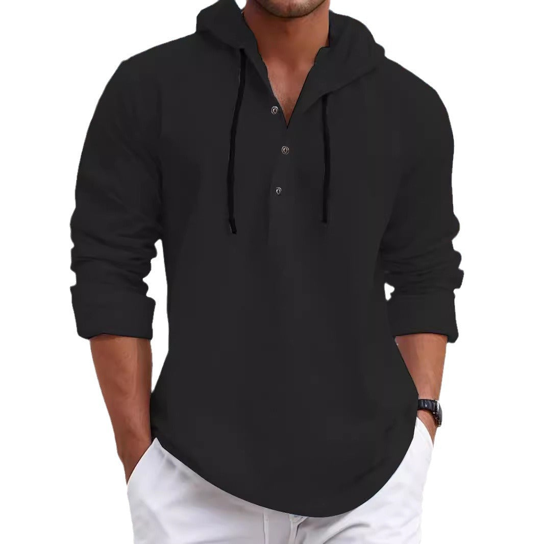 Herrens modern hoodie med knappslå och avslappnad passform Mirla-Eva Jonsson