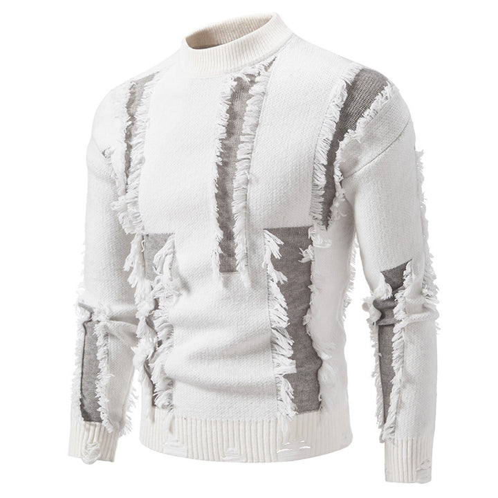 Herrens modern stickad tröja med trendiga fransar och unik design Mirla-Eva Jonsson