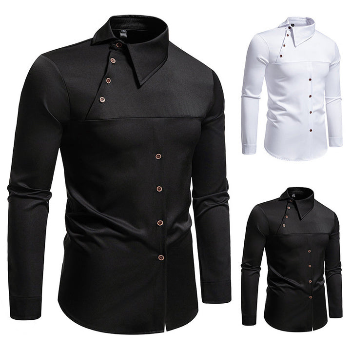 Herrens modeshirt med asymmetrisk krage och stiliga knappr detaljer Mirla-Eva Jonsson