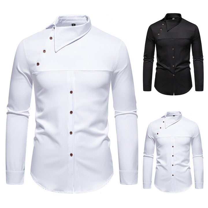 Herrens modeshirt med asymmetrisk krage och stiliga knappr detaljer Mirla-Eva Jonsson