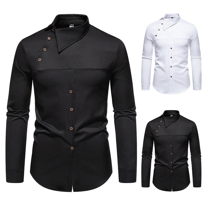 Herrens modeshirt med asymmetrisk krage och stiliga knappr detaljer Mirla-Eva Jonsson