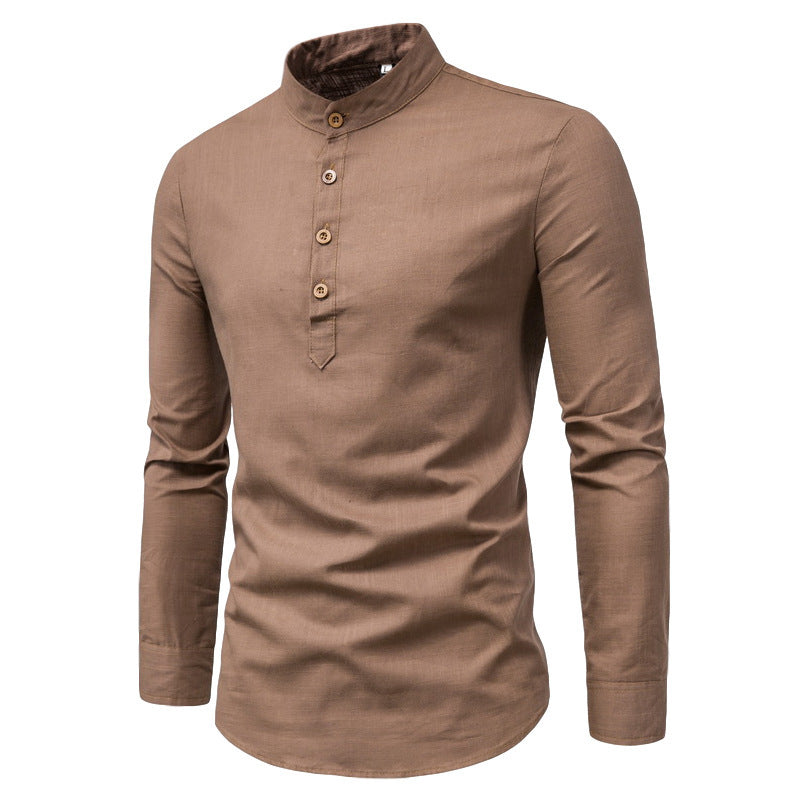 Herrens modeshirt med lång ärm, ståkrage och elegant knaplång Eva Jonsson-Eva Jonsson