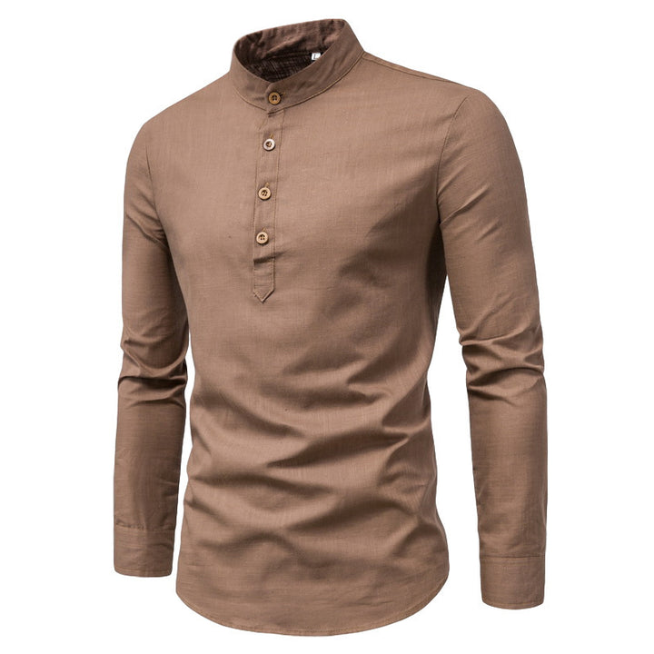 Herrens modeshirt med lång ärm, ståkrage och elegant knaplång Eva Jonsson-Eva Jonsson