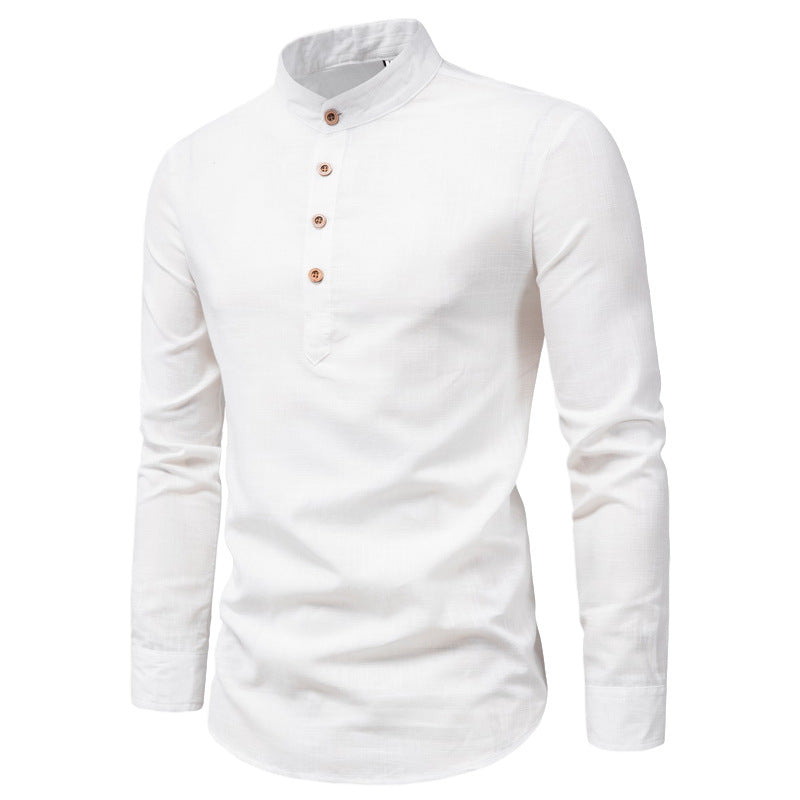 Herrens modeshirt med lång ärm, ståkrage och elegant knaplång Eva Jonsson-Eva Jonsson