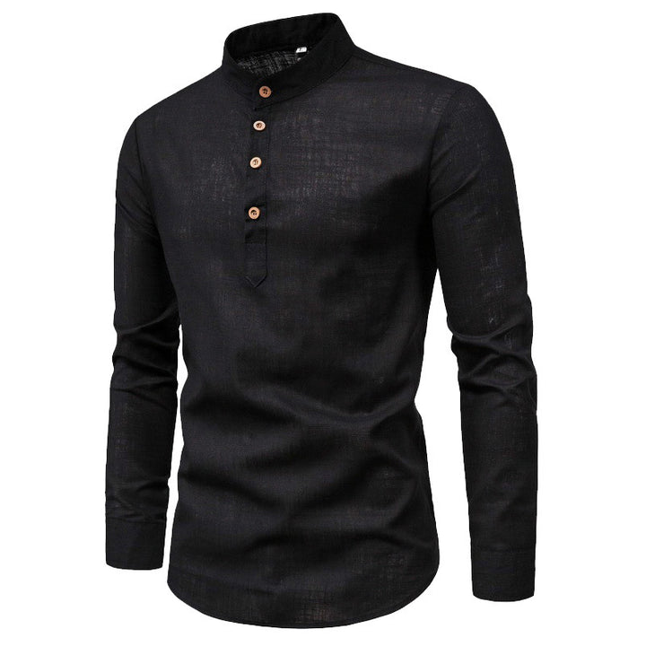 Herrens modeshirt med lång ärm, ståkrage och elegant knaplång Eva Jonsson-Eva Jonsson