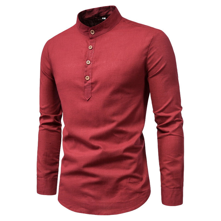 Herrens modeshirt med lång ärm, ståkrage och elegant knaplång Eva Jonsson-Eva Jonsson