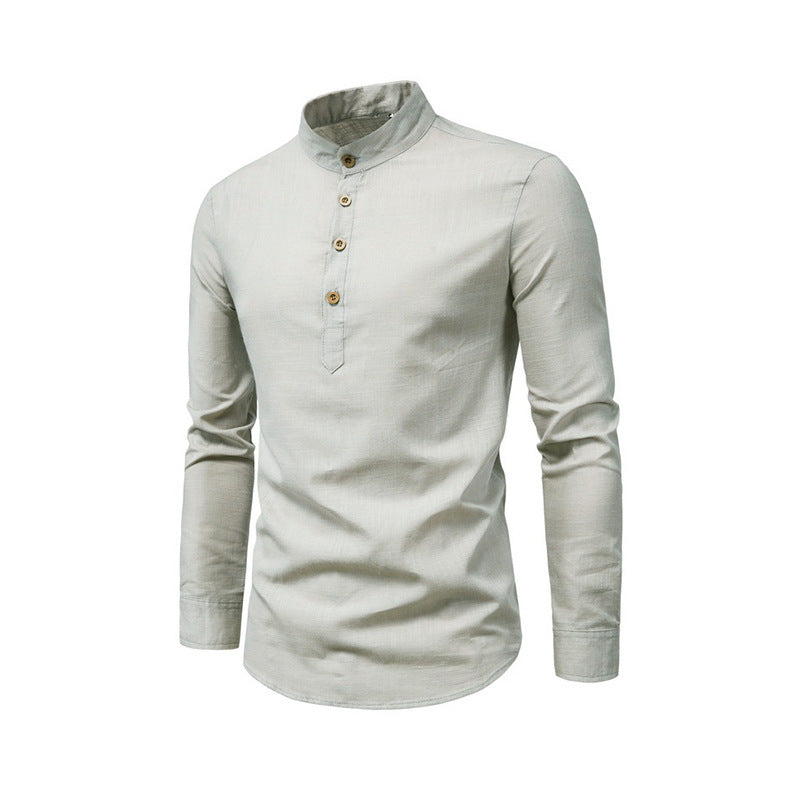 Herrens modeshirt med lång ärm, ståkrage och elegant knaplång Eva Jonsson-Eva Jonsson